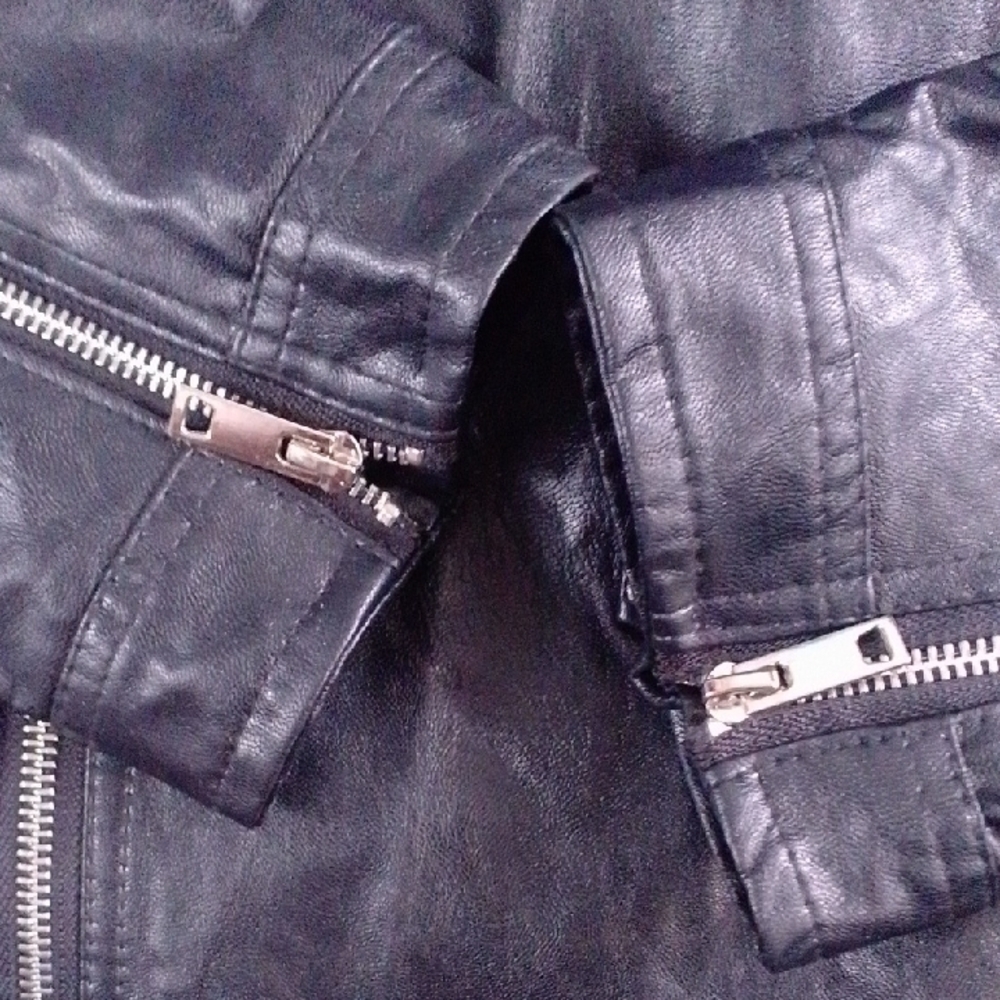Black Faux Leather Biker Jacket - Picture 7 of 10